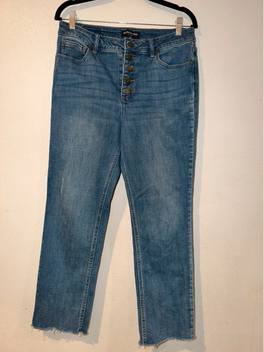 Kenneth Cole New York High Rise Button Fly Raw Hem Jeans Size 8